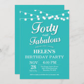 40. Geburtstag Einladung Aqua Türkis Fabulous (Vorne/Hinten)