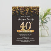 40. Geburtstag Einladung Black and Gold Glitzer (Stehend Vorderseite)