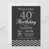 40. Geburtstag Einladung Black and Silver Glitzer (Vorderseite)