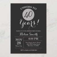 40. Geburtstag Einladung Black and Silver Glitzer