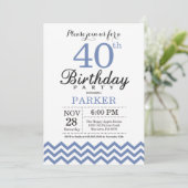 40. Geburtstag Einladung Blau Zickzack (Stehend Vorderseite)