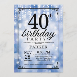 40. Geburtstag Einladung Blue Glitzer