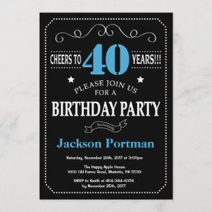 40. Geburtstag Einladung Blue und Black Chalkboard