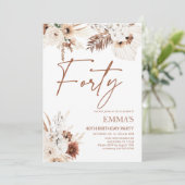 40. Geburtstag Einladung Boho Pampas (Stehend Vorderseite)