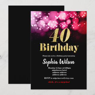 40. Geburtstag Einladung eleganten Glitzer rosa ro