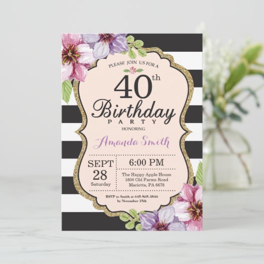 40. Geburtstag Einladung Frauen. Blanc (Stehend Vorderseite)