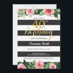 40. Geburtstag Einladung Frauen. Floral Gold Black<br><div class="desc">40. Geburtstag Einladung für Frauen. Black and Gold Geburtstagsparty einladen. Gold Glitzer. Rosa Aquarellfarbene Blume mit Blumen. Schwarze und weiße Streifen. Printable Digital. Für weitere Anpassungen klicken Sie bitte auf die Schaltfläche "Anpassen" und verwenden Sie unser Designwerkzeug,  um diese Vorlage zu ändern.</div>