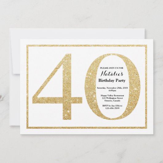 40. Geburtstag Einladung Gold Glitzer (Vorderseite)