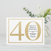 40. Geburtstag Einladung Gold Glitzer (Stehend Vorderseite)