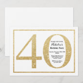 40. Geburtstag Einladung Gold Glitzer (Vorne/Hinten)