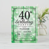 40. Geburtstag Einladung Grüner Glitzer (Stehend Vorderseite)