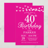40. Geburtstag Einladung Hot Pink (Vorne/Hinten)