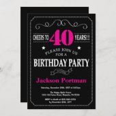 40. Geburtstag Einladung Hot Pink Black Chalkboard (Vorne/Hinten)