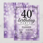 40. Geburtstag Einladung Lila Glitzer (Vorne/Hinten)