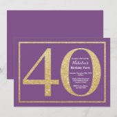 40. Geburtstag Einladung Lila und Gold Glitzer (Vorne/Hinten)