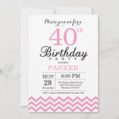 40. Geburtstag Einladung Pink Zickzack (Vorderseite)