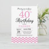40. Geburtstag Einladung Pink Zickzack (Stehend Vorderseite)