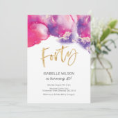 40. Geburtstag Einladung Rosa Abstrakte Wasserfarb (Stehend Vorderseite)