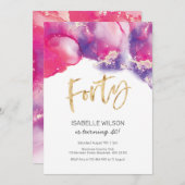 40. Geburtstag Einladung Rosa Abstrakte Wasserfarb (Vorne/Hinten)