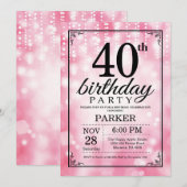 40. Geburtstag Einladung Rosa Glitzer (Vorne/Hinten)