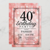 40. Geburtstag Einladung Rosa Glitzer (Vorne/Hinten)