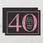 40. Geburtstag Einladung Rosa Glitzer Chalkboard (Vorne/Hinten)