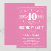40. Geburtstag Einladung Rosa und Weiß (Vorne/Hinten)