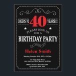 40. Geburtstag Einladung Rot und Schwarze Tafel<br><div class="desc">40. Geburtstag Einladung Rot und schwarze Typografie. Tafel. Schwarz-Weiß-Hintergrund Erwachsener Geburtstag. Männer oder Frauen zum Geburtstag. Kinder Junge oder Mädchen Lady Teenage Teenage Bday Einladen. 13. 15. 16. 18. 20. 21. 30. 40. 50. 60. 70. 80. 90. 100. Jedes Alter. Für weitere Anpassungen klicken Sie bitte auf die Schaltfläche "Anpassen"...</div>
