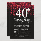 40. Geburtstag Einladung Roter Glitzer (Vorne/Hinten)