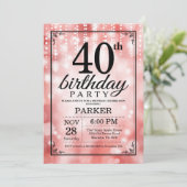 40. Geburtstag Einladung Roter Glitzer (Stehend Vorderseite)