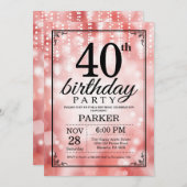 40. Geburtstag Einladung Roter Glitzer (Vorne/Hinten)