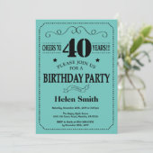 40. Geburtstag Einladung Schwarz und Aquamarin (Stehend Vorderseite)