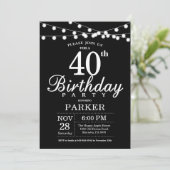 40. Geburtstag Einladung Schwarz und Weiß (Stehend Vorderseite)