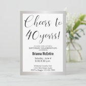 40. Geburtstag Einladung Silver Black Moderne (Stehend Vorderseite)