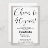 40. Geburtstag Einladung Silver Black Moderne (Vorne/Hinten)