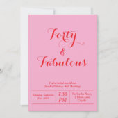 40. Geburtstag Einladung von Fabul Pink & Red (Vorderseite)