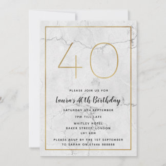 40. Geburtstag - Einladungen aus White & Gold Marm