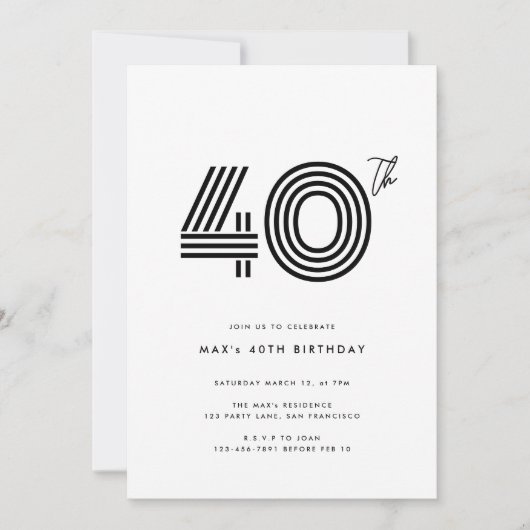 40. Geburtstag Einladungs-Light-Minimal Einladung (Vorderseite)