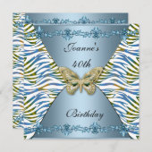 40. Geburtstag Elegant Blauer Tierstreifen Schmett Einladung (Vorne/Hinten)