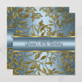 40. Geburtstag Elegant Blue Gold Floral Einladung (Vorne/Hinten)