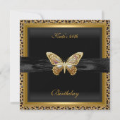 40. Geburtstag Elegant Leopard Gold Butterfly Einladung (Vorderseite)
