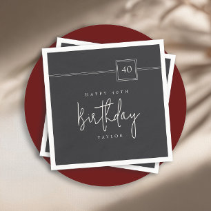 40. Geburtstag Elegant Minimalistisch Flat Black Serviette