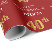 40. Geburtstag: Elegant, rot, Imitate Gold Look Geschenkpapier (Rolleneckpunkt)