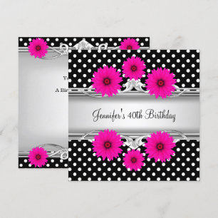 40. Geburtstag Elegant Schwarz Weiß Punkt Rosa flo Einladung