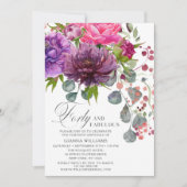 40. Geburtstag, Elegant und Blumen Einladung (Vorderseite)