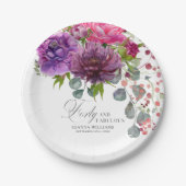 40. Geburtstag, Elegant und Blumen Pappteller (Vorderseite)