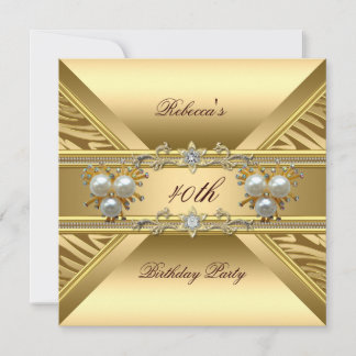 40. Geburtstag Elegant Zebra Gold Pearl Jewels Einladung