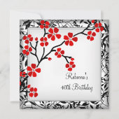 40. Geburtstag Elegante asiatische Rote Blume Weiß Einladung (Vorderseite)