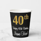 40. Geburtstag - Elegante Luxuriöse Imitate Gold L Pappbecher (Rückseite)