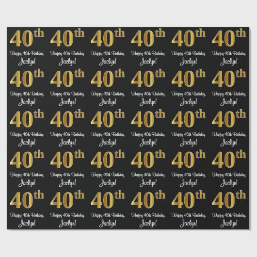 40. Geburtstag: Elegante Luxuriöse Imitats Gold Lo Geschenkpapier (Flach)